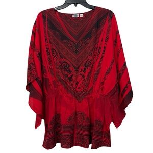 Cato Red and Black Patterned Batwing Blouse